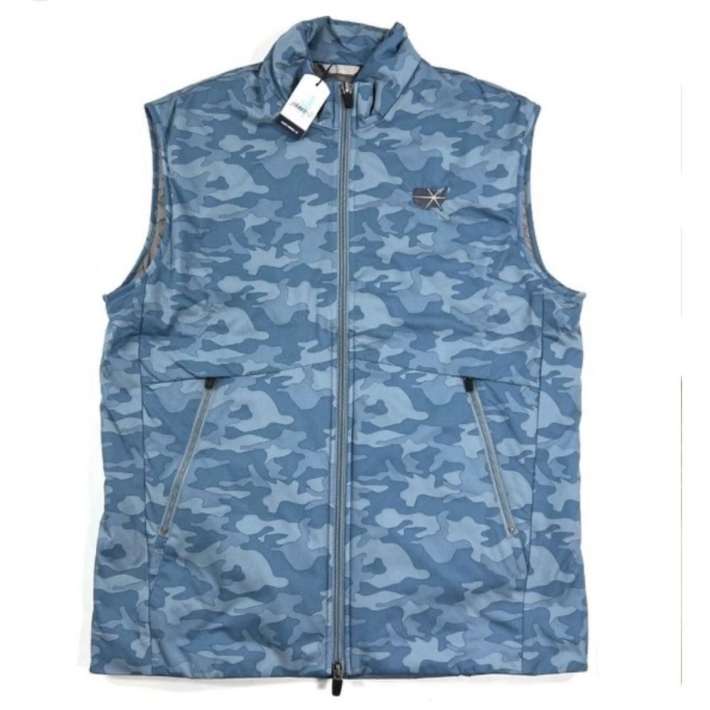 Johnnie-O Rippen 2 Way Zip Slate Blue Camouflage Vest-Size Medium-Golf